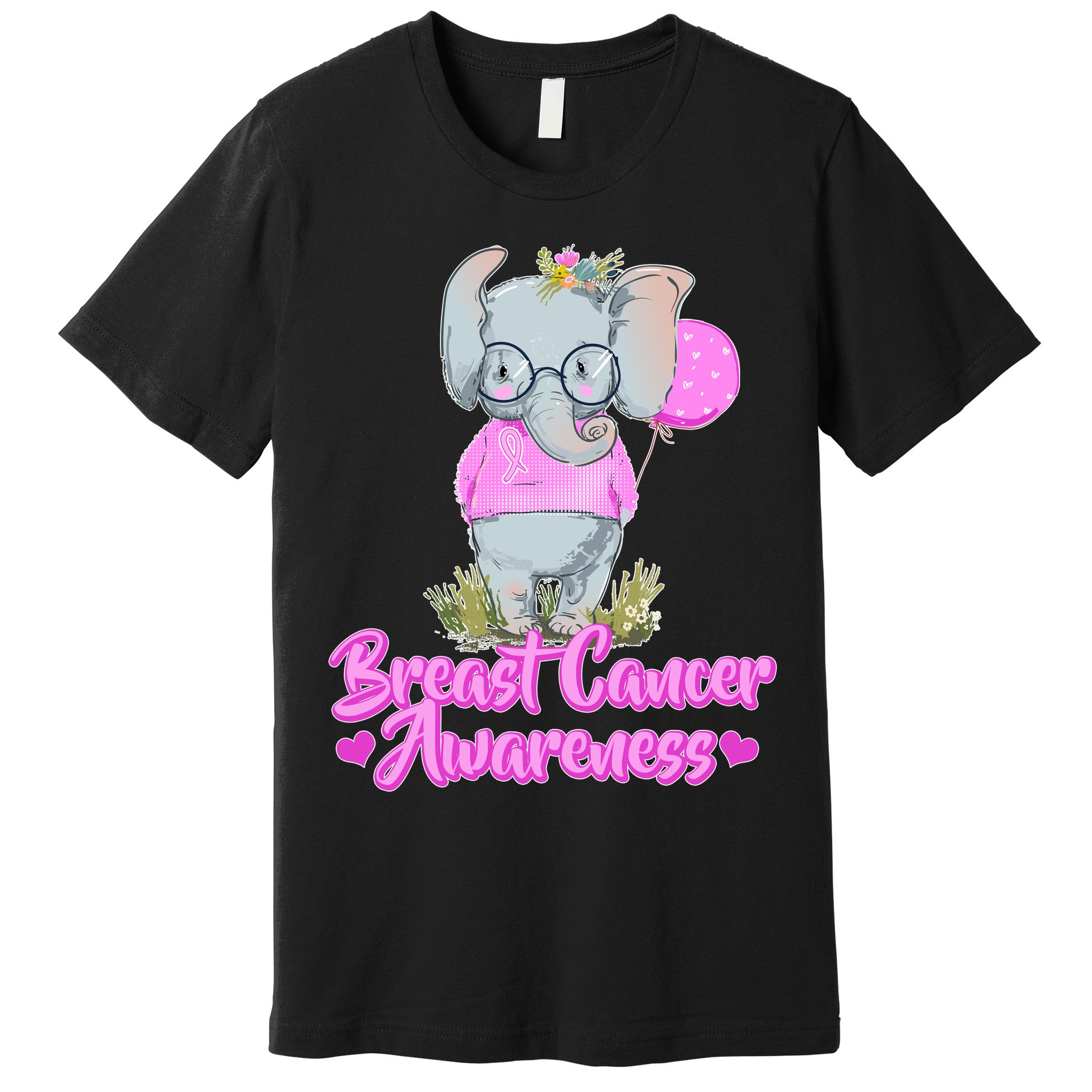 Cute Pink Elephant Breast Cancer Awareness Premium T-Shirt