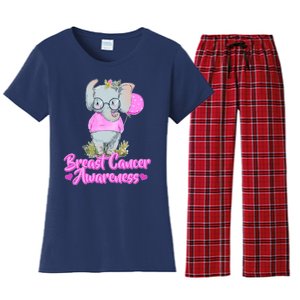 Cute Pink Elephant Breast Cancer Awareness Women's Flannel Pajama Set