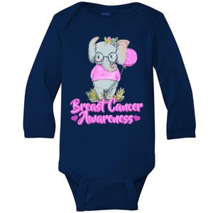 Cute Pink Elephant Breast Cancer Awareness Baby Long Sleeve Bodysuit