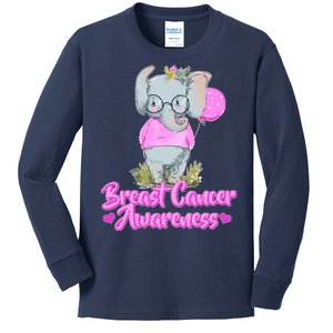 Cute Pink Elephant Breast Cancer Awareness Kids Long Sleeve Shirt