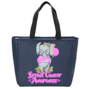 Cute Pink Elephant Breast Cancer Awareness Zip Tote Bag