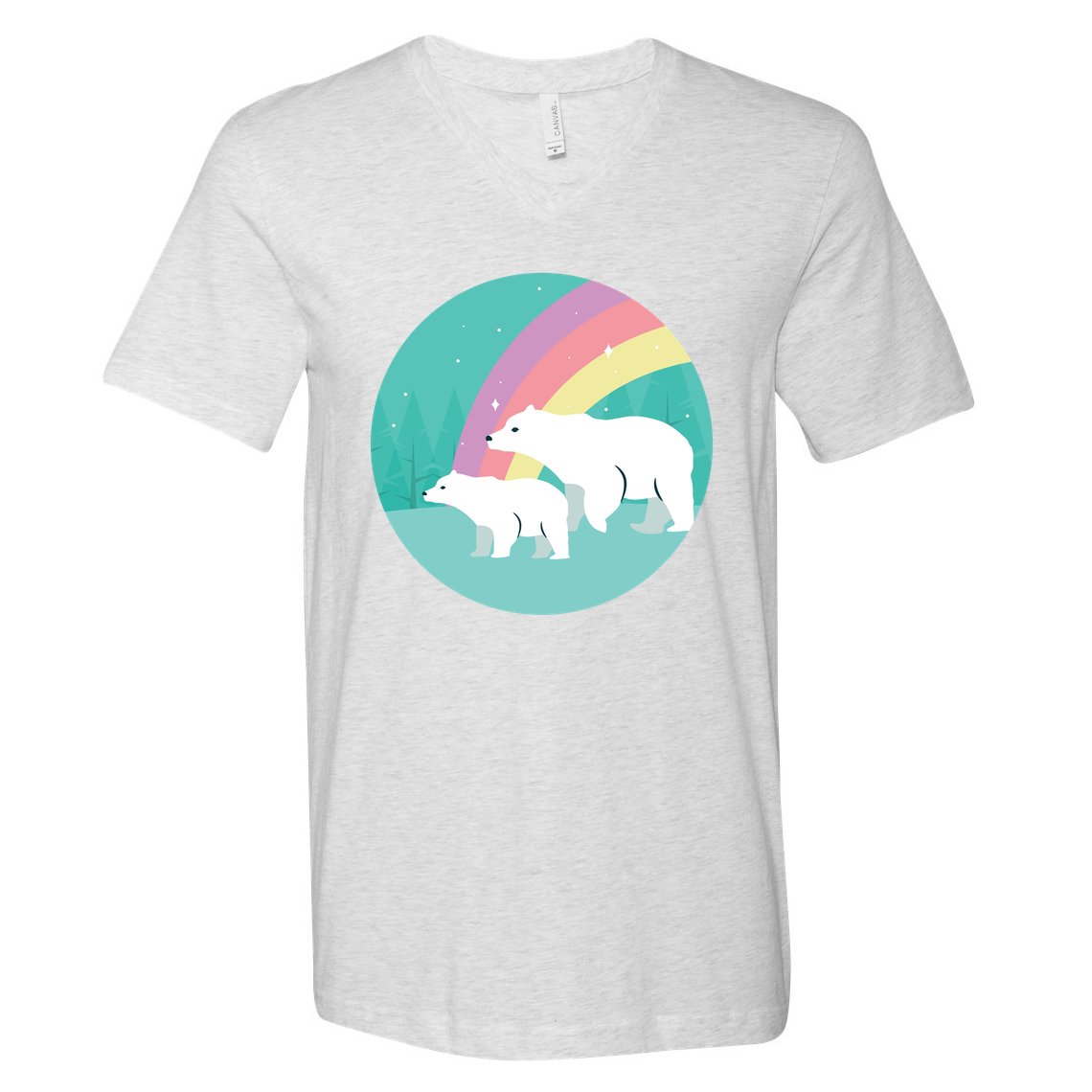 Cute Polar Bears Rainbow V-Neck T-Shirt