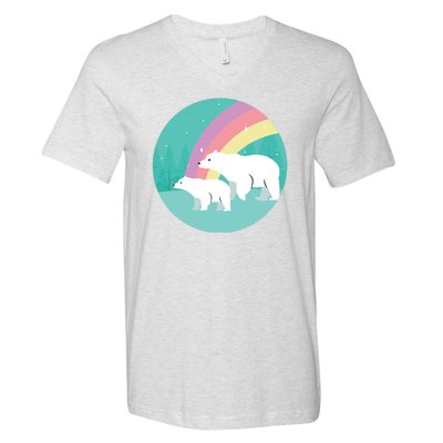 Cute Polar Bears Rainbow V-Neck T-Shirt