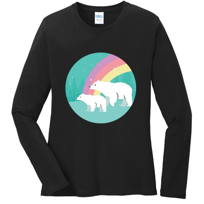Cute Polar Bears Rainbow Ladies Long Sleeve Shirt