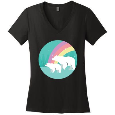 Cute Polar Bears Rainbow Women's V-Neck T-Shirt
