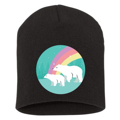 Cute Polar Bears Rainbow Short Acrylic Beanie