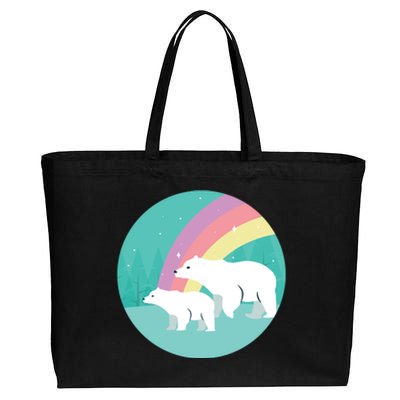 Cute Polar Bears Rainbow Cotton Canvas Jumbo Tote