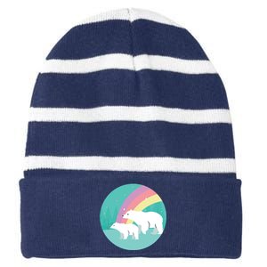 Cute Polar Bears Rainbow Striped Beanie with Solid Band