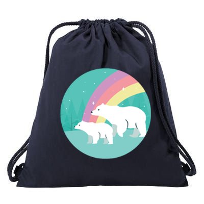 Cute Polar Bears Rainbow Drawstring Bag