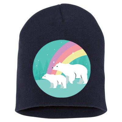 Cute Polar Bears Rainbow Short Acrylic Beanie