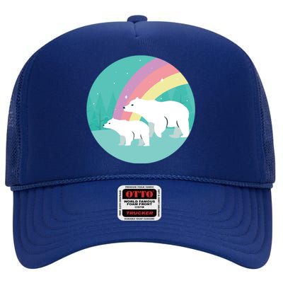 Cute Polar Bears Rainbow High Crown Mesh Back Trucker Hat