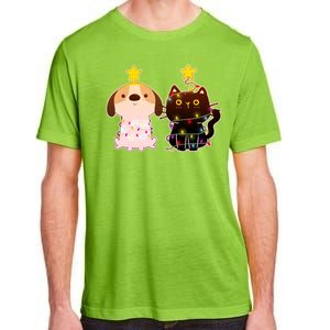 Cute Puppy and Kitten Christmas Lights Adult ChromaSoft Performance T-Shirt