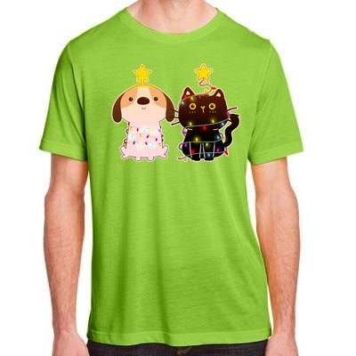 Cute Puppy and Kitten Christmas Lights Adult ChromaSoft Performance T-Shirt