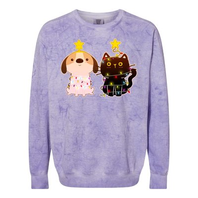 Cute Puppy and Kitten Christmas Lights Colorblast Crewneck Sweatshirt