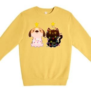 Cute Puppy and Kitten Christmas Lights Premium Crewneck Sweatshirt