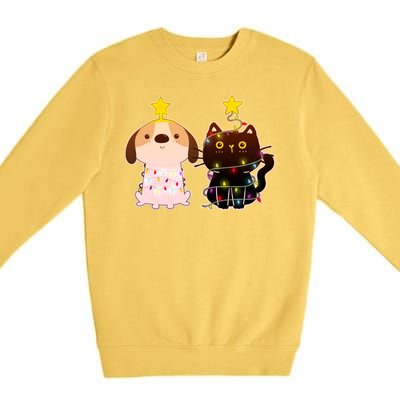 Cute Puppy and Kitten Christmas Lights Premium Crewneck Sweatshirt