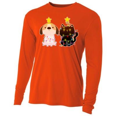 Cute Puppy and Kitten Christmas Lights Cooling Performance Long Sleeve Crew