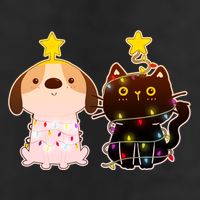 Cute Puppy and Kitten Christmas Lights Garment-Dyed Heavyweight T-Shirt