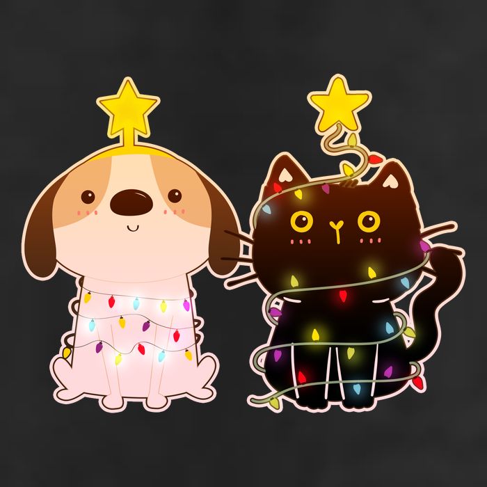Cute Puppy and Kitten Christmas Lights Garment-Dyed Heavyweight T-Shirt