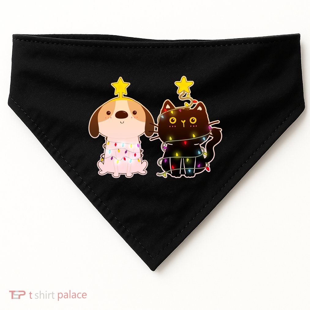 Cute Puppy and Kitten Christmas Lights USA-Made Doggie Bandana