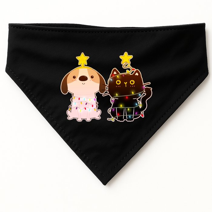 Cute Puppy and Kitten Christmas Lights USA-Made Doggie Bandana