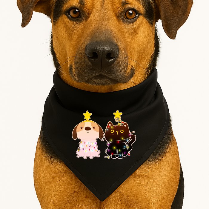 Cute Puppy and Kitten Christmas Lights USA-Made Doggie Bandana