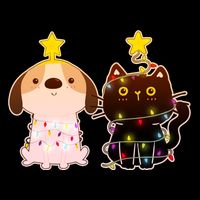 Cute Puppy and Kitten Christmas Lights USA-Made Doggie Bandana