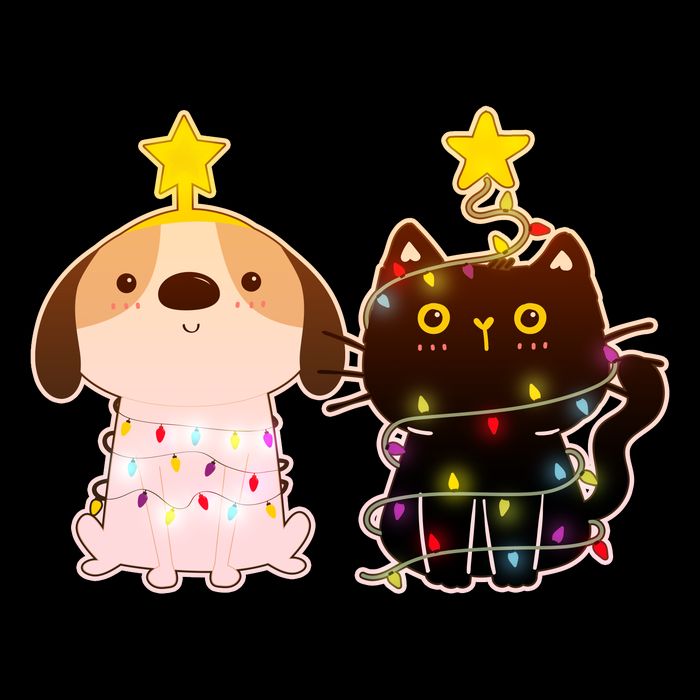 Cute Puppy and Kitten Christmas Lights USA-Made Doggie Bandana