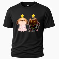 Cute Puppy and Kitten Christmas Lights Cooling Performance Crew T-Shirt
