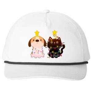 Cute Puppy and Kitten Christmas Lights Snapback Five-Panel Rope Hat