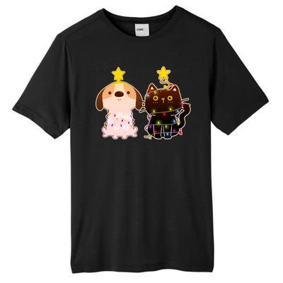 Cute Puppy and Kitten Christmas Lights Tall Fusion ChromaSoft Performance T-Shirt