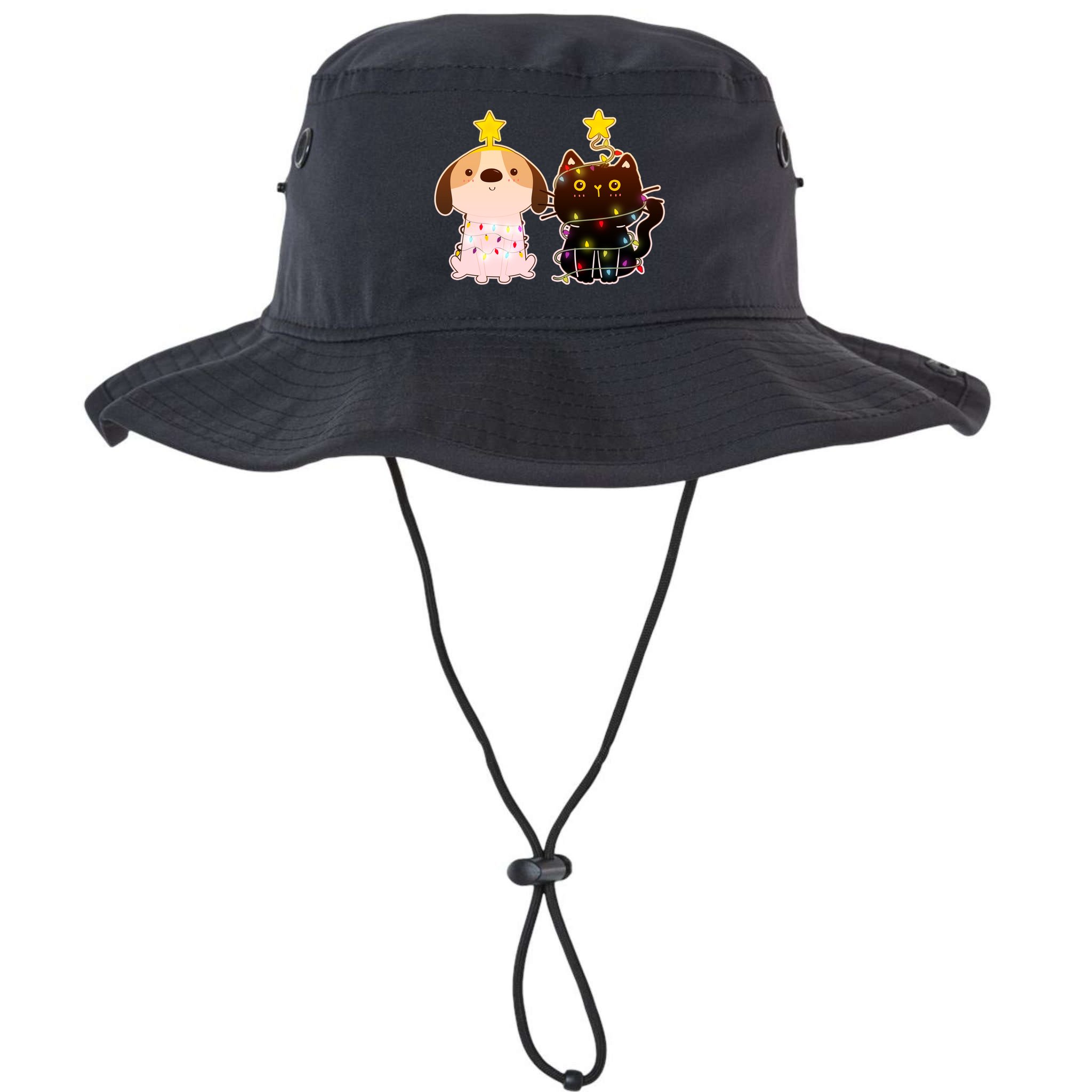 Cute Puppy and Kitten Christmas Lights Bucket Hat