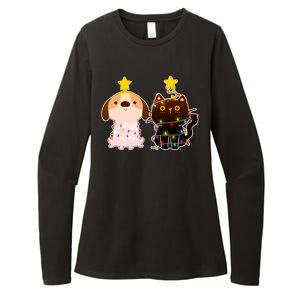 Cute Puppy and Kitten Christmas Lights Womens CVC Long Sleeve Shirt