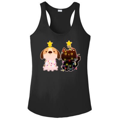 Cute Puppy and Kitten Christmas Lights Ladies PosiCharge Competitor Racerback Tank