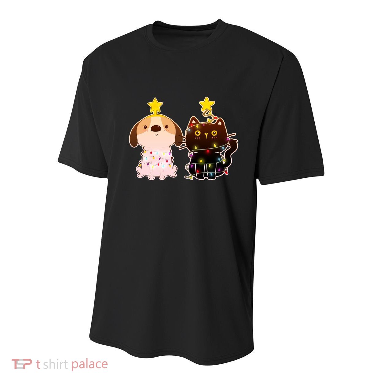 Cute Puppy and Kitten Christmas Lights Youth Performance Sprint T-Shirt