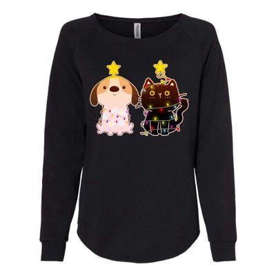 Cute Puppy and Kitten Christmas Lights Womens California Wash Sweatshirt