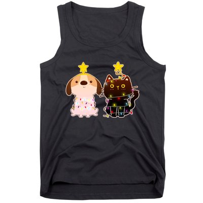 Cute Puppy and Kitten Christmas Lights Tank Top