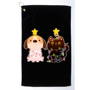 Cute Puppy and Kitten Christmas Lights Platinum Collection Golf Towel