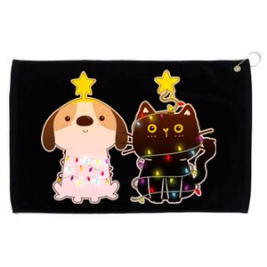 Cute Puppy and Kitten Christmas Lights Grommeted Golf Towel