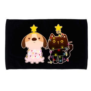 Cute Puppy and Kitten Christmas Lights Microfiber Hand Towel