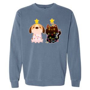 Cute Puppy and Kitten Christmas Lights Garment-Dyed Sweatshirt