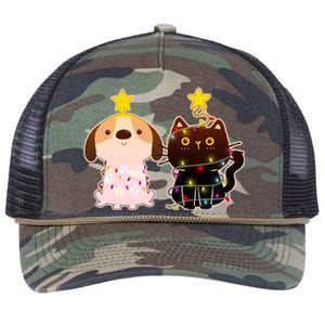 Cute Puppy and Kitten Christmas Lights Retro Rope Trucker Hat Cap