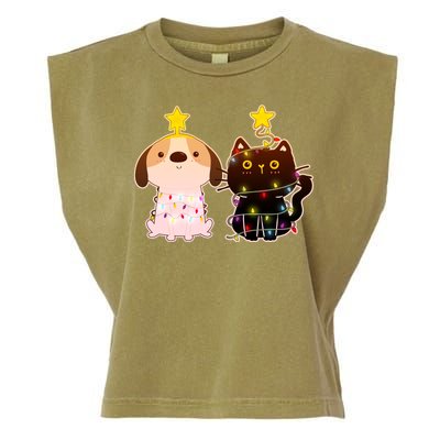 Cute Puppy and Kitten Christmas Lights Garment-Dyed Women's Muscle Tee