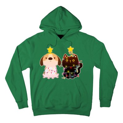 Cute Puppy and Kitten Christmas Lights Hoodie