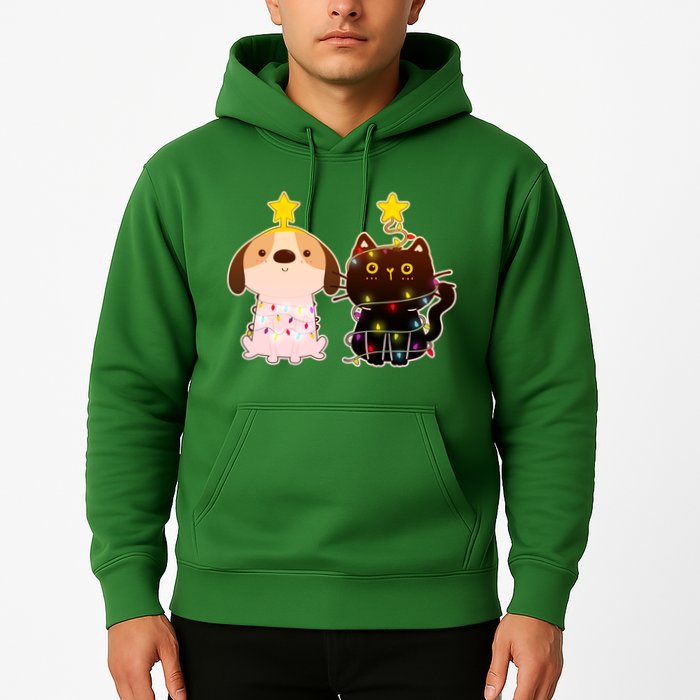 Cute Puppy and Kitten Christmas Lights Hoodie