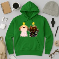 Cute Puppy and Kitten Christmas Lights Hoodie