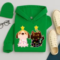 Cute Puppy and Kitten Christmas Lights Hoodie