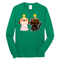 Cute Puppy and Kitten Christmas Lights Long Sleeve Shirt