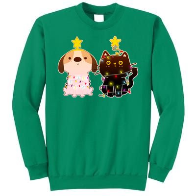 Cute Puppy and Kitten Christmas Lights Sweatshirt