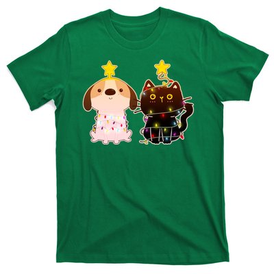 Cute Puppy and Kitten Christmas Lights T-Shirt